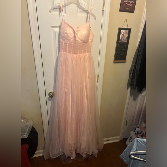 Women's👱🏽‍♀️V Neck Sleeveless Tulle Empire Waist Split Formal Dress👗Sz 9 - Picture 3 of 13